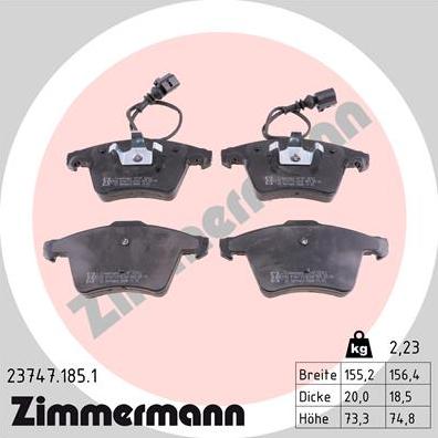 Zimmermann 23747.185.1 - Тормозные колодки, дисковые, комплект unicars.by