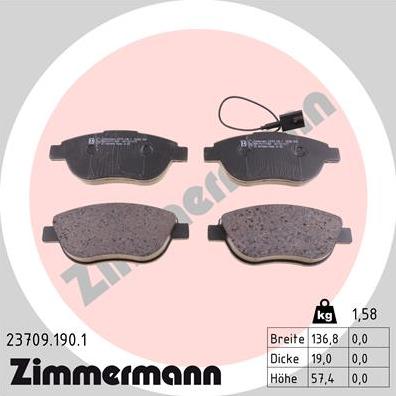 Zimmermann 23709.190.1 - Тормозные колодки, дисковые, комплект unicars.by