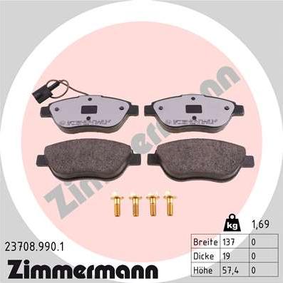 Zimmermann 23708.990.1 - Тормозные колодки, дисковые, комплект unicars.by