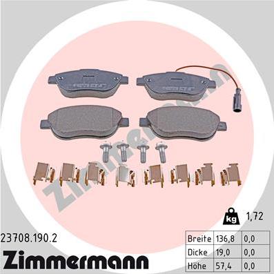 Zimmermann 23708.190.2 - Тормозные колодки, дисковые, комплект unicars.by