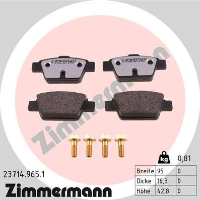 Zimmermann 23714.965.1 - Тормозные колодки, дисковые, комплект unicars.by