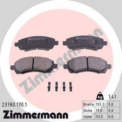 Zimmermann 23780.170.1 - Тормозные колодки, дисковые, комплект unicars.by