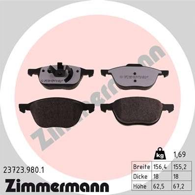 Zimmermann 23723.980.1 - Тормозные колодки, дисковые, комплект unicars.by