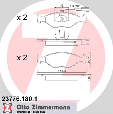 Zimmermann 23776.180.1 - Тормозные колодки, дисковые, комплект unicars.by