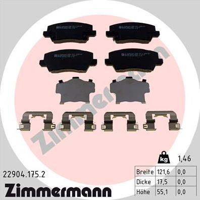 Zimmermann 22904.175.2 - Тормозные колодки, дисковые, комплект unicars.by