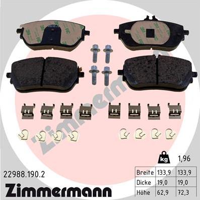 Zimmermann 22988.190.2 - Тормозные колодки, дисковые, комплект unicars.by