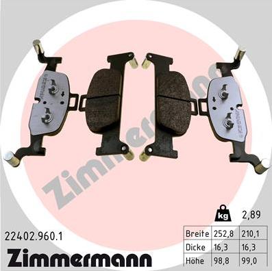 Zimmermann 22402.960.1 - Тормозные колодки, дисковые, комплект unicars.by