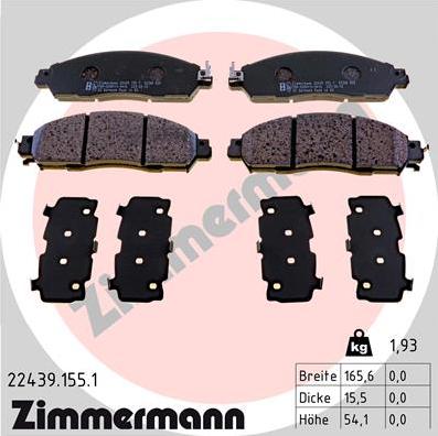 Zimmermann 22439.155.1 - Тормозные колодки, дисковые, комплект unicars.by