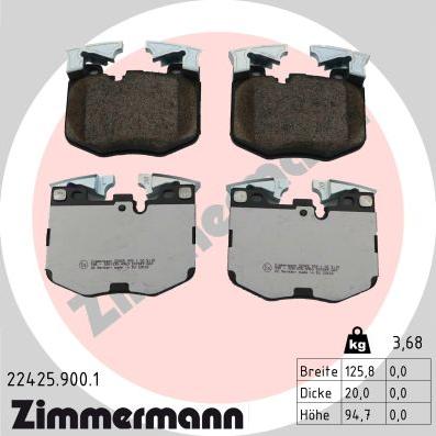 Zimmermann 22425.900.1 - Тормозные колодки, дисковые, комплект unicars.by