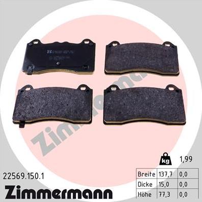 Zimmermann 22569.150.1 - Тормозные колодки, дисковые, комплект unicars.by