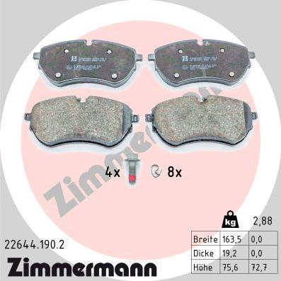 Zimmermann 22644.190.2 - Тормозные колодки, дисковые, комплект unicars.by