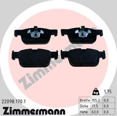 Zimmermann 22098.170.1 - Тормозные колодки, дисковые, комплект unicars.by