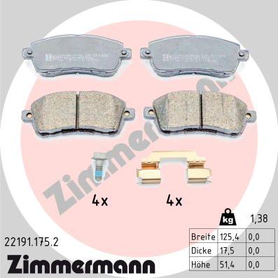 Zimmermann 22191.175.2 - Тормозные колодки, дисковые, комплект unicars.by