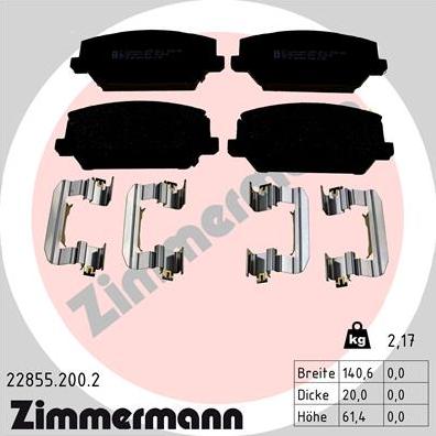 Zimmermann 22855.200.2 - Тормозные колодки, дисковые, комплект unicars.by