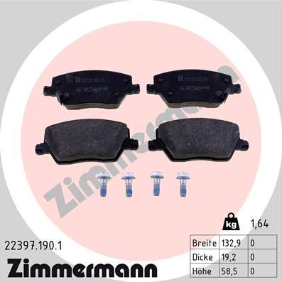 Zimmermann 22397.190.1 - Тормозные колодки, дисковые, комплект unicars.by