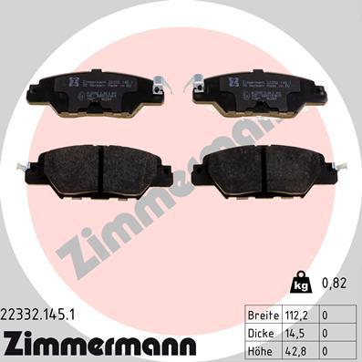 Zimmermann 22332.145.1 - Тормозные колодки, дисковые, комплект unicars.by