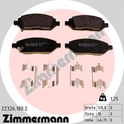 Zimmermann 22326.180.2 - Тормозные колодки, дисковые, комплект unicars.by