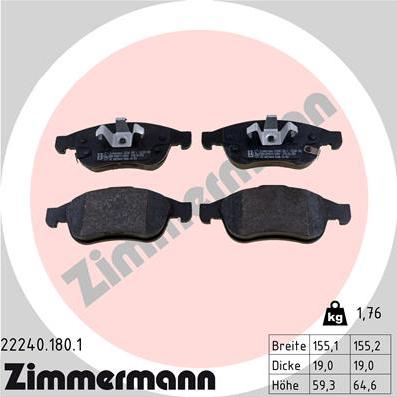 Zimmermann 22240.180.1 - Тормозные колодки, дисковые, комплект unicars.by