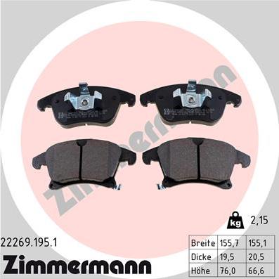 Zimmermann 22269.195.1 - Тормозные колодки, дисковые, комплект unicars.by