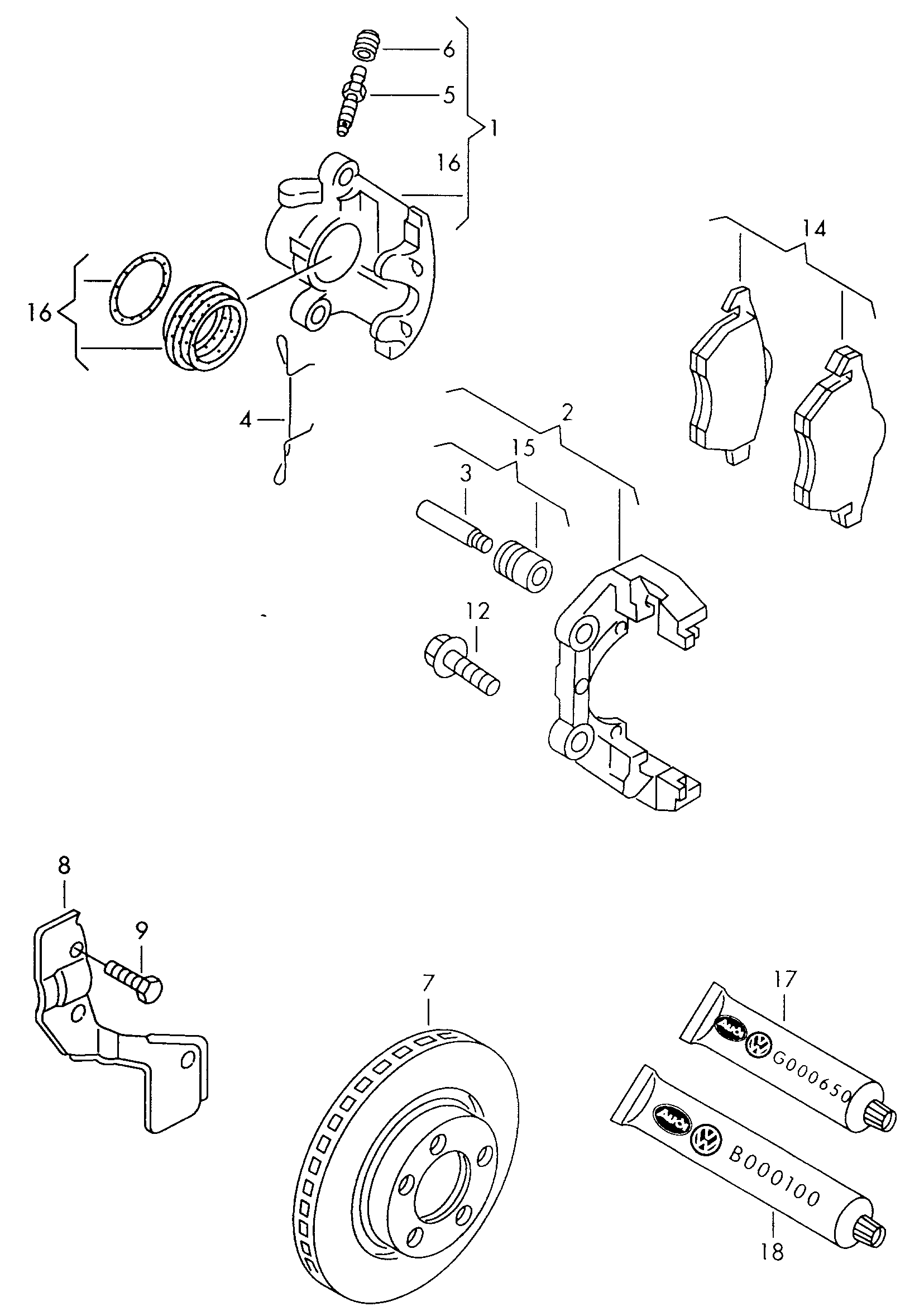 VW 4B0 698 151 AB - Тормозные колодки, дисковые, комплект unicars.by