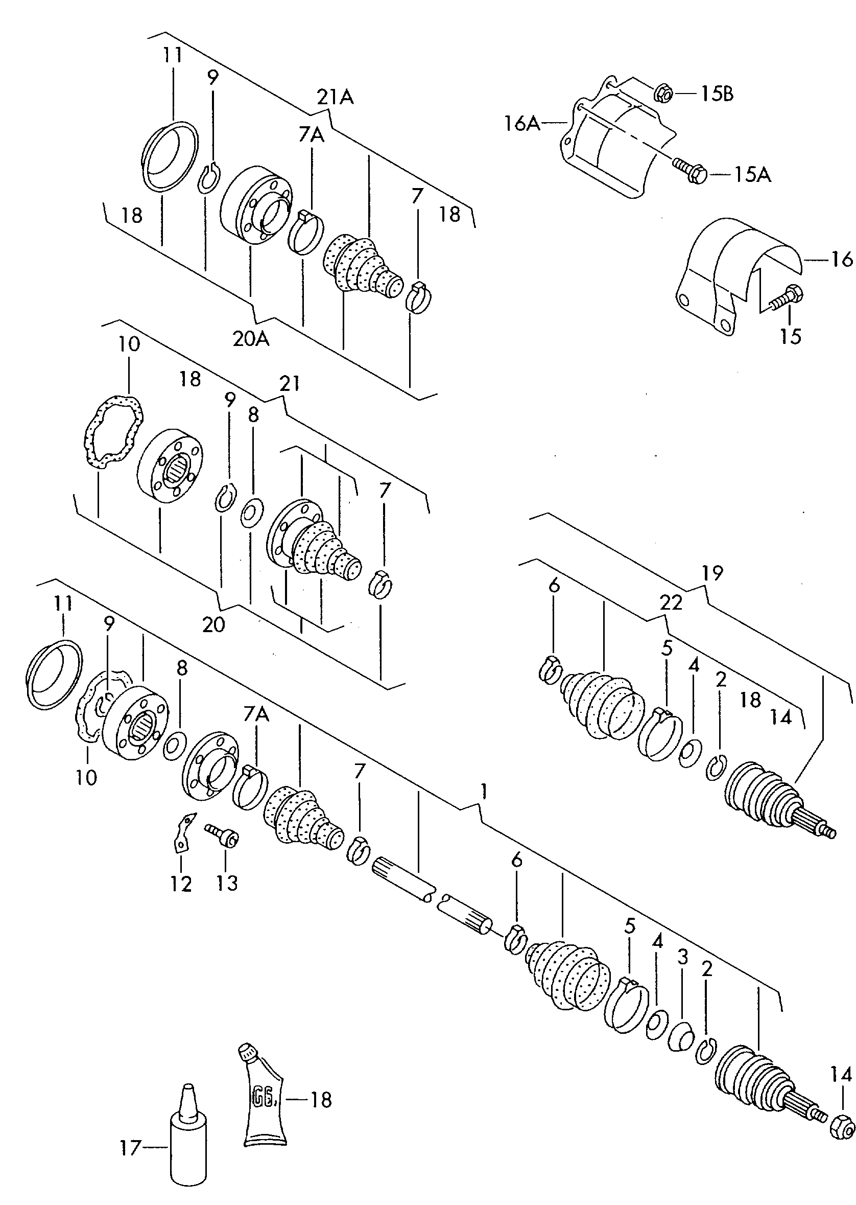 AUDI 1K0 498 103 B - Шарнирный комплект, ШРУС, приводной вал unicars.by