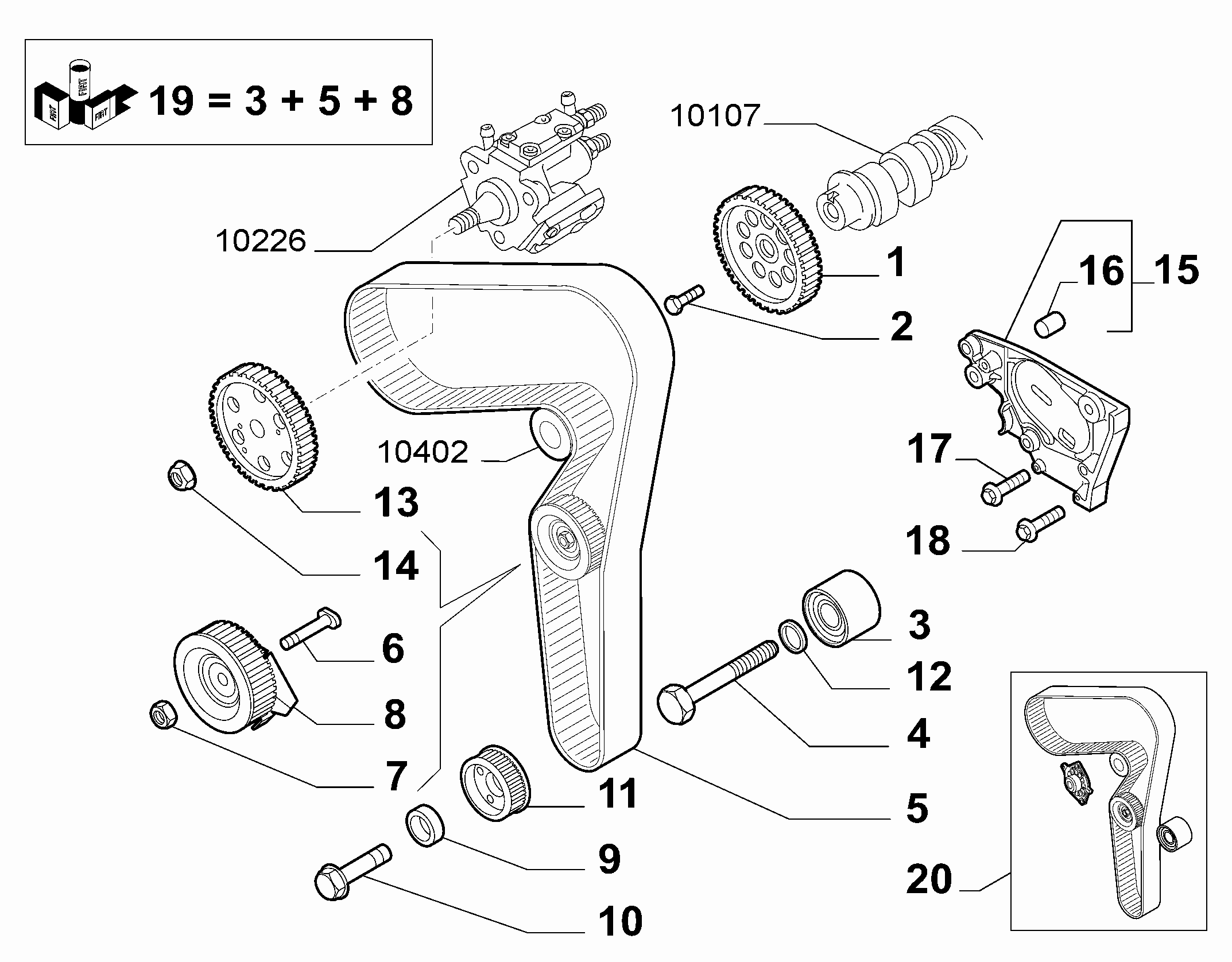 FIAT 71754559 - Комплект зубчатого ремня ГРМ unicars.by