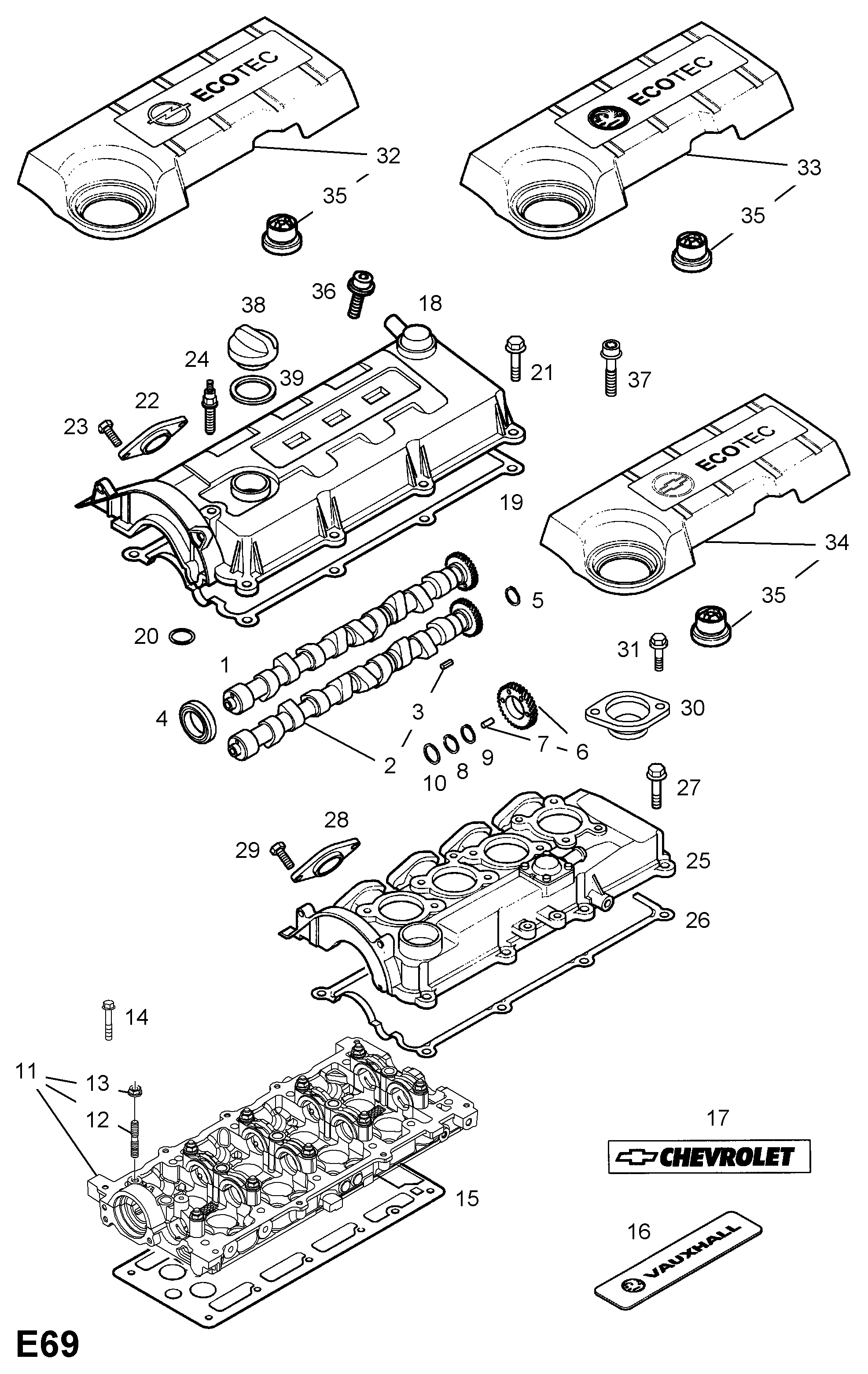 Vauxhall 607492 - Комплект прокладок, головка цилиндра unicars.by