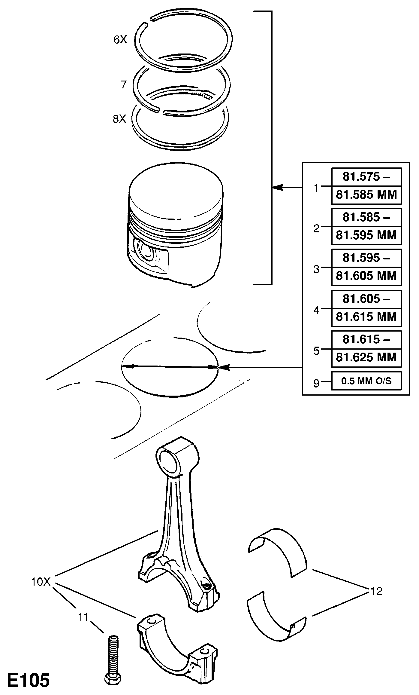 General Motors 623 603 - PISTON, PIN AND RINGS, ASSY., STD., CYLINDER BORE 81.595-81.605  unicars.by