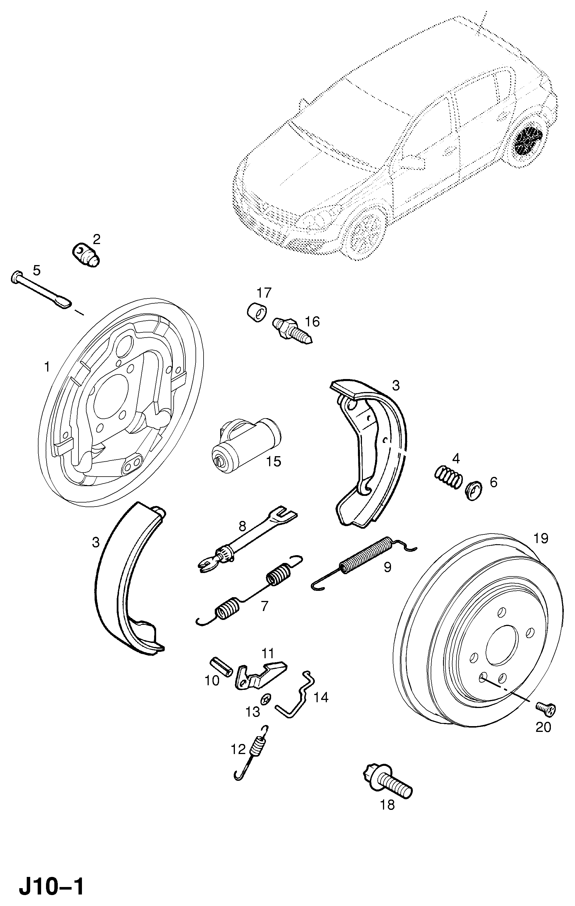 Opel 1605969 - Комплект тормозных колодок, барабанные unicars.by