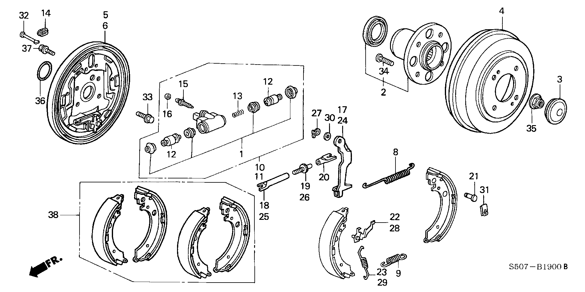 Honda 43053-S2G-E50 - Комплект тормозных колодок, барабанные unicars.by