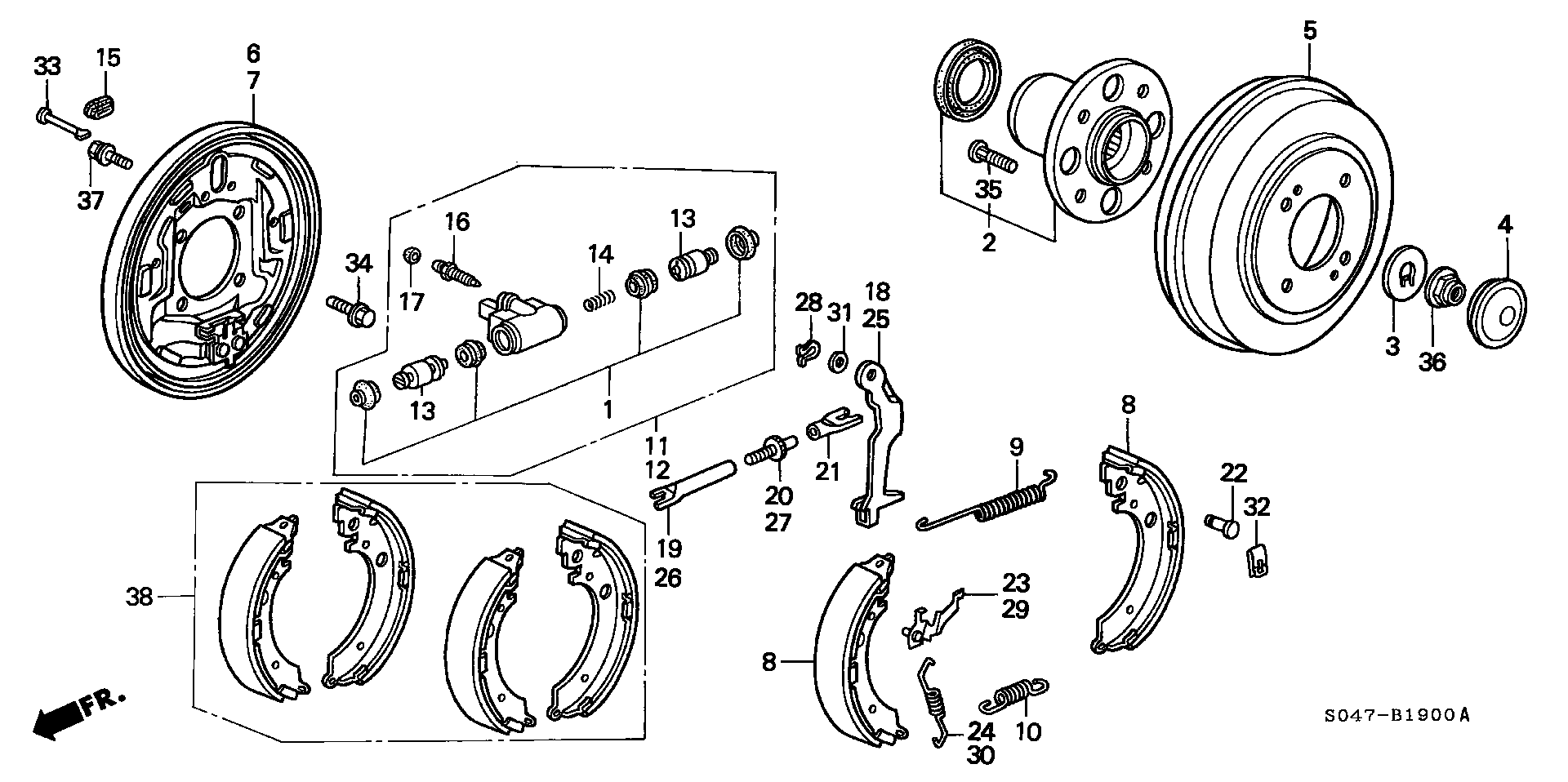 Honda 43153-ST0-J01 - Комплект тормозных колодок, барабанные unicars.by