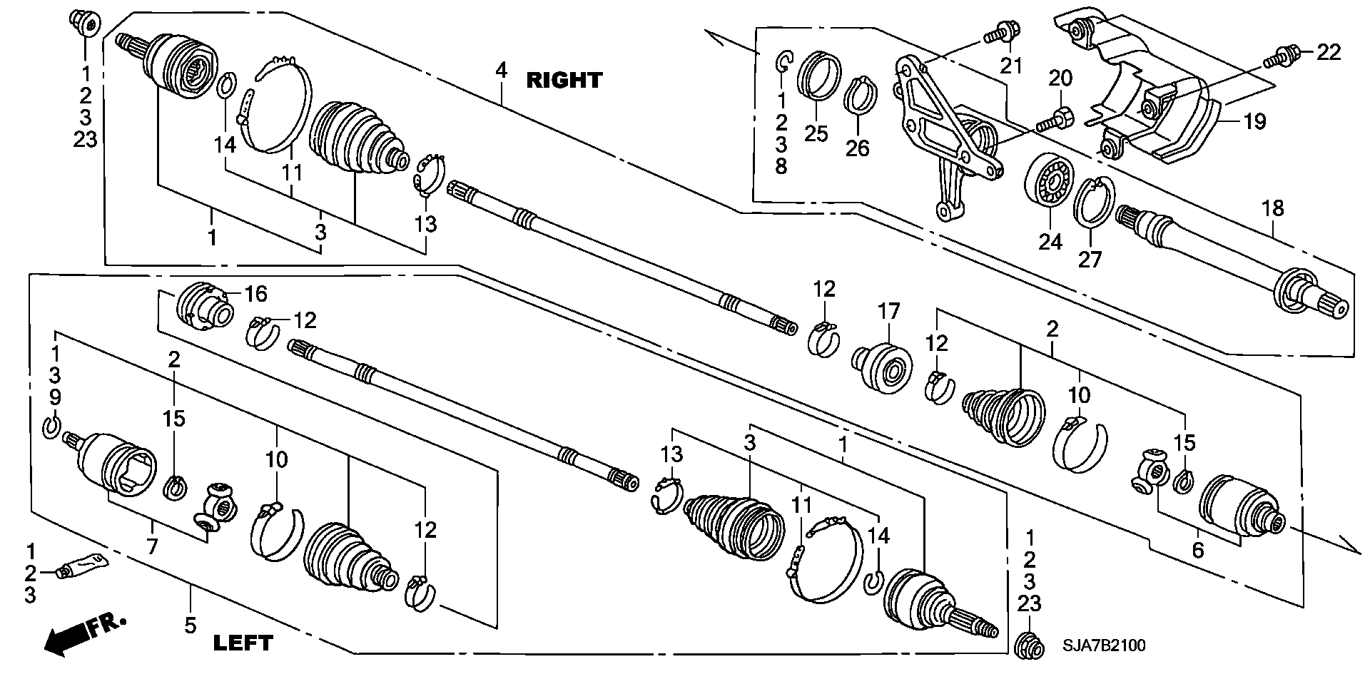 Honda 44014SJK000 - Шарнирный комплект, ШРУС, приводной вал unicars.by