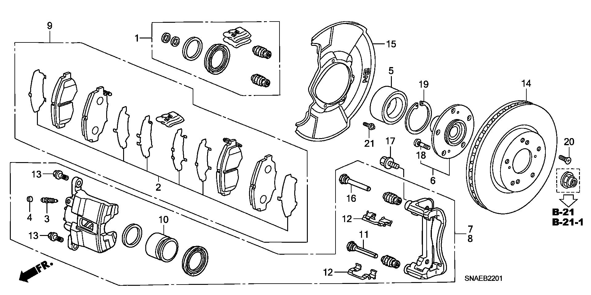 Honda 45022-SNB-E01 - Тормозные колодки, дисковые, комплект unicars.by