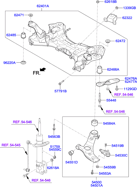 Hyundai 545012W500 - Arm complete - front lower, rh unicars.by