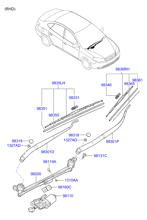 Hyundai 983502H000 - Щетка стеклоочистителя unicars.by