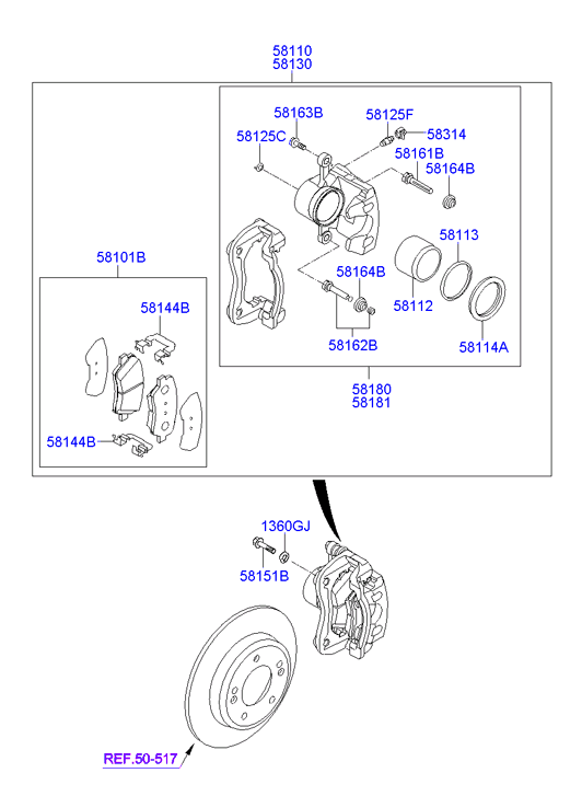 Hyundai 581013XA10 - Тормозные колодки, дисковые, комплект unicars.by