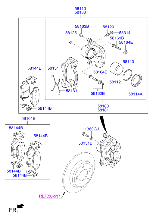 Hyundai 58101A6A02 - Тормозные колодки, дисковые, комплект unicars.by