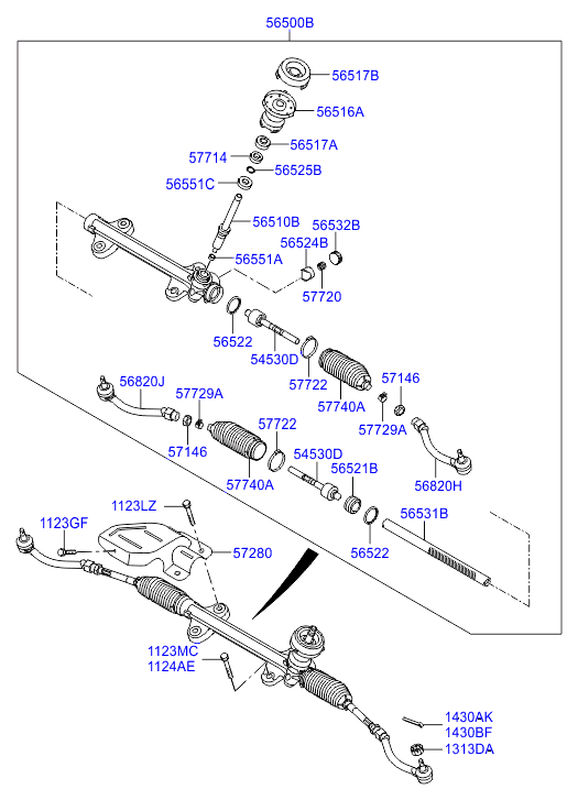 Hyundai 565003X100 - Рулевой механизм, рейка unicars.by