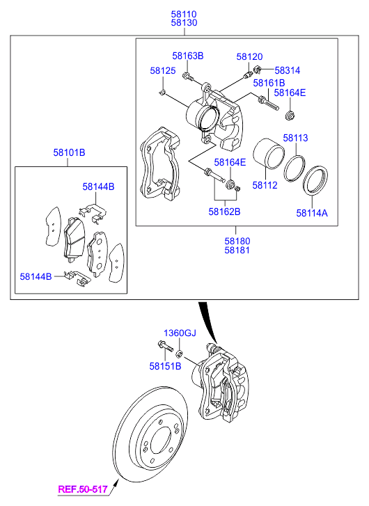 Hyundai 58101-A6A00 - Тормозные колодки, дисковые, комплект unicars.by