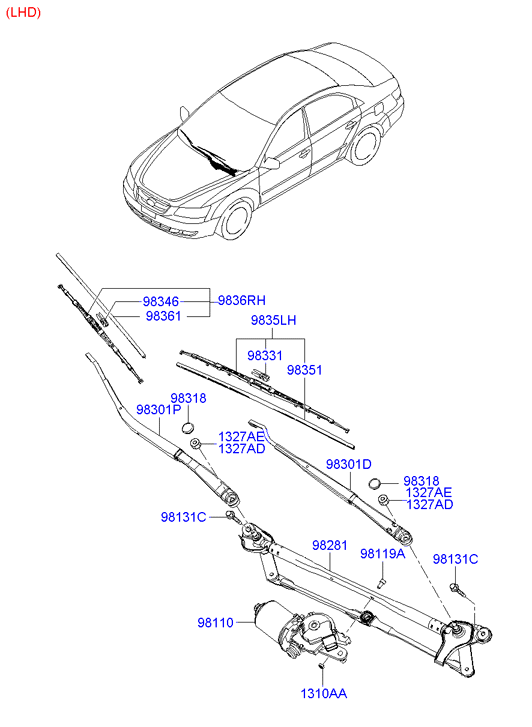 Hyundai 983503K100 - Щетка стеклоочистителя unicars.by