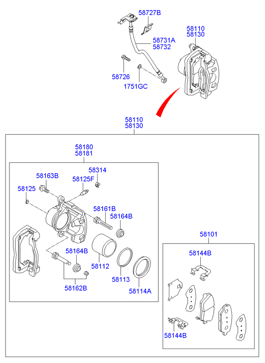 KIA 581010WA10 - Тормозные колодки, дисковые, комплект unicars.by