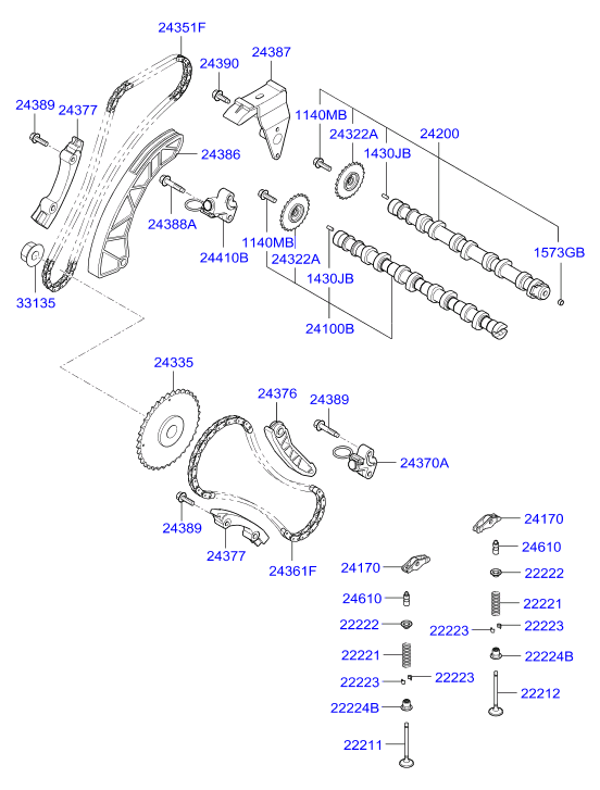 KIA 24361-2A001 - Комплект цепи привода распредвала unicars.by