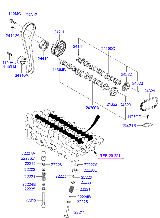 Hyundai 22224-22000 - Комплект прокладок, стержень клапана unicars.by