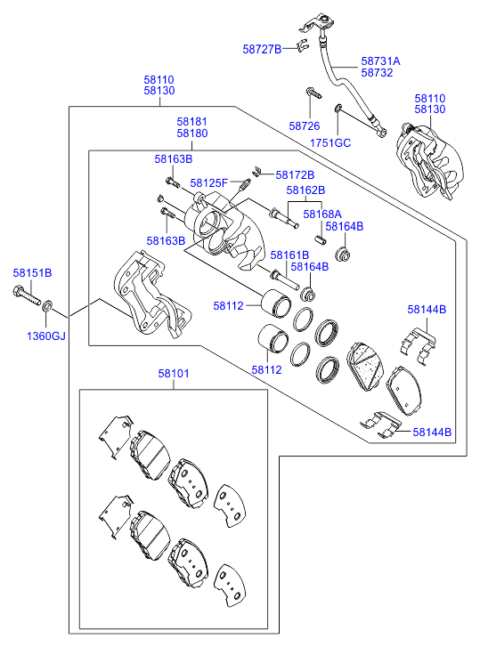 Hyundai 581102B700 - Тормозной суппорт unicars.by