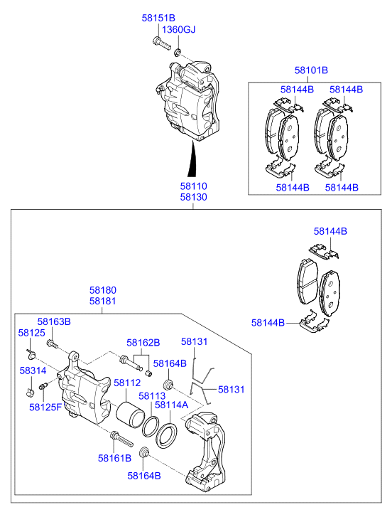 Hyundai 58101F2A00 - Тормозные колодки, дисковые, комплект unicars.by