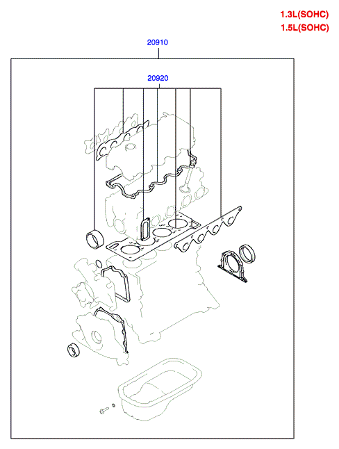 Hyundai 2091022AC0 - Комплект прокладок, двигатель unicars.by