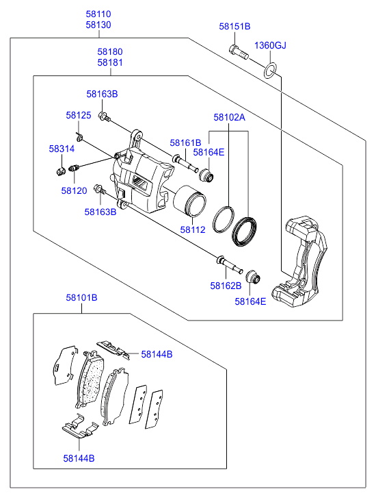 Hyundai 581011GE00 - Тормозные колодки, дисковые, комплект unicars.by