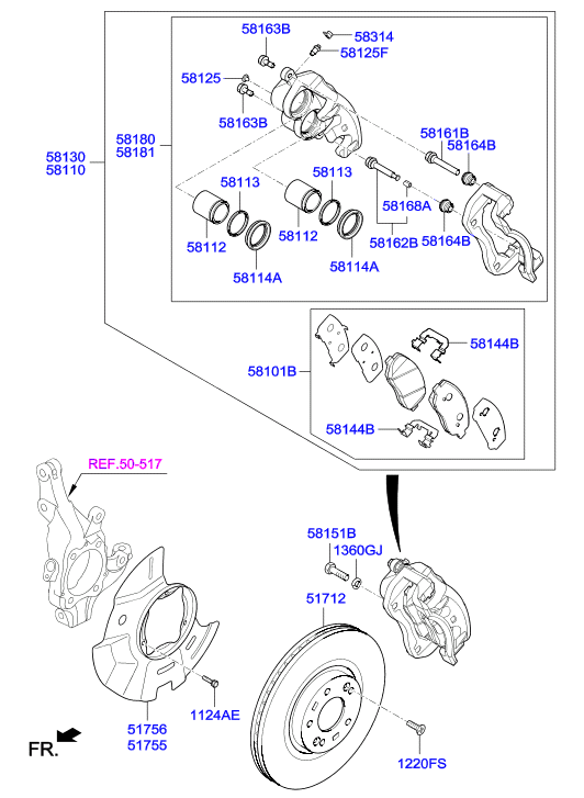 Ssangyong 581012WA70 - Тормозные колодки, дисковые, комплект unicars.by