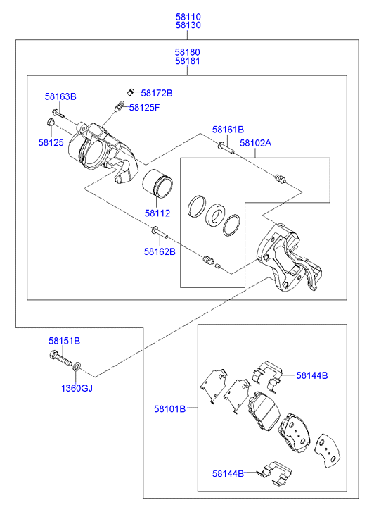 Hyundai 58101-3KA40 - Тормозные колодки, дисковые, комплект unicars.by