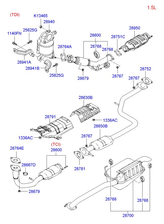 Hyundai 287001C200 - Средний глушитель выхлопных газов unicars.by